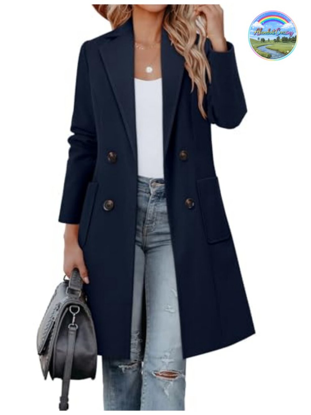 Women's Long Double Breasted Peacoat Wool Blend Winter Coat